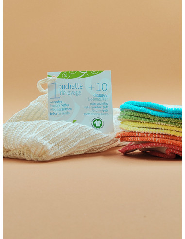 10 Lingettes réutilisables + sac de lavage en coton